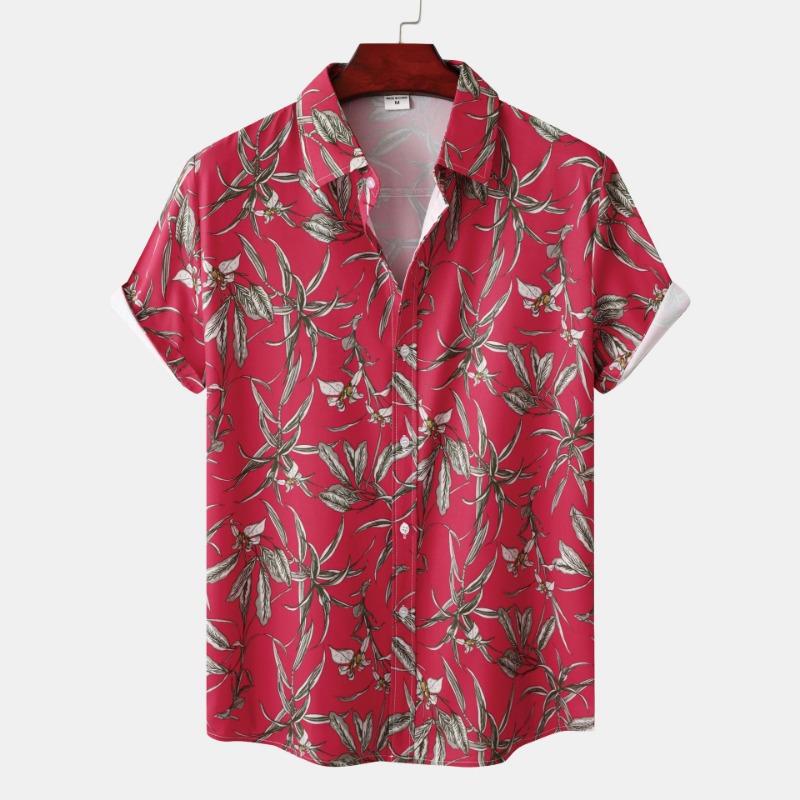 Sommer-Blumenprint-Design, Kurzärmeliges Strandurlaubshemd im europäischen und amerikanischen Stil für Herren