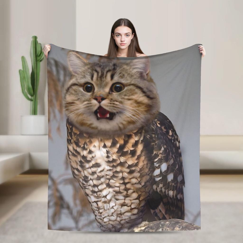 Internetberühmte Meowl Katze Eule Meme Decke Reise Flanell Überwurf für Wohnkultur Warm Benutzerdefiniert DIY Tagesdecke Geburtstagsgeschenk