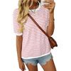 Women's Summer New Round Neck Striped Collision Colour Short Sleeve Casual Jumper