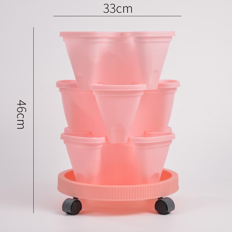 Three Dimensional Multi-layer Flowerpot with Roller Family Balcony Vegetable Fruit Growing Plastics Flower Shaped Flowerpot