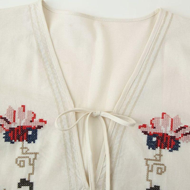 Kaslead New Women Clothes Western Style Fashion Simple Loose Flower Embroidery Dress 5107075
