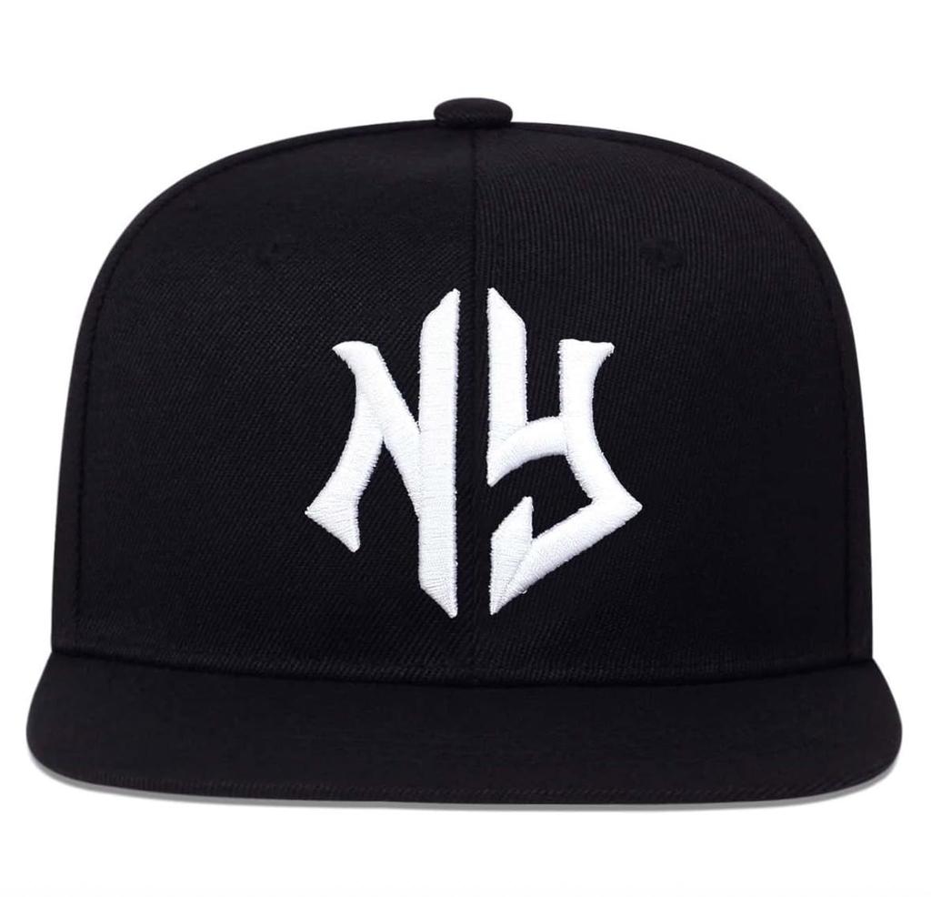 [sproutsy] Flat Visor Cap with Embroidered Logo, Snapback Hat, NY (JP, Numeral Size, 58.0 cm, Black)