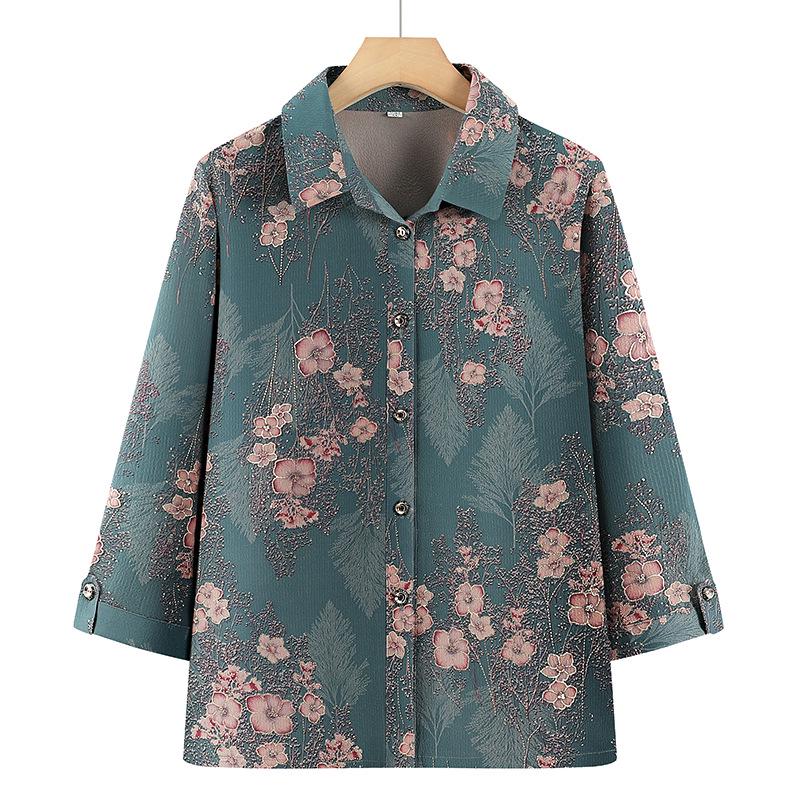Grandma Chic Seven-Sleeve Lightweight Blouse for Elderly Women - Plus Size Summer Top