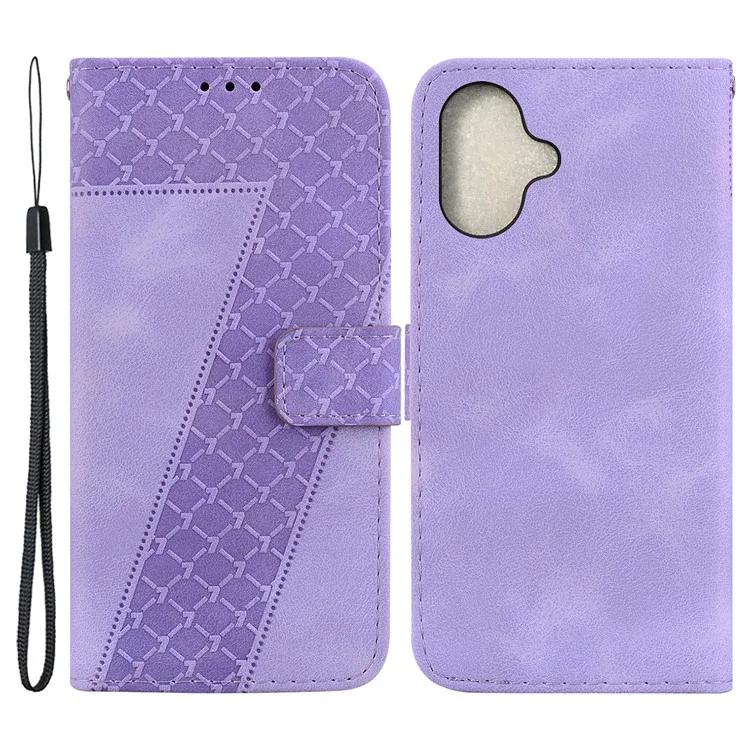 

For iPhone 16 Plus Case 7-Shaped Pattern Leather Shockproof Phone Cover - Purple