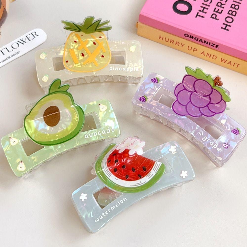 Cute Fruit Acetate Claw Clip Watermelon Ponytail Shark Clip Elegant Strawberry Shark Clip Daily