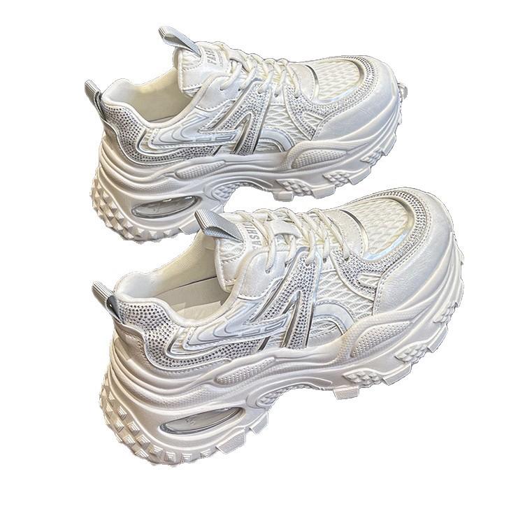 Cowhide Version~ Leather Platform Dad Shoes Children's Models 2025 Autumn New Mesh Breathable Casual Sports Women's Shoes