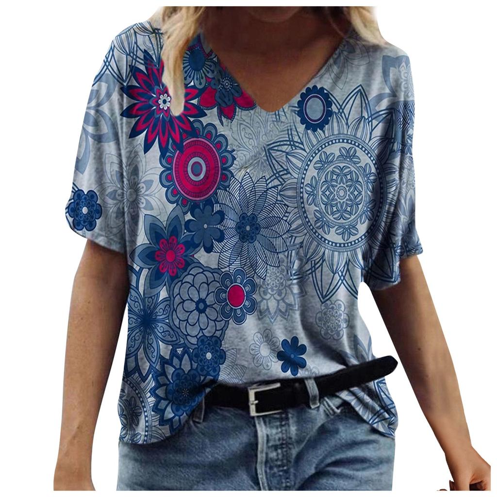 Fashion Women's Summer Printed Short Sleeve Crew-Neck T-Shirt Casual Tee Tops