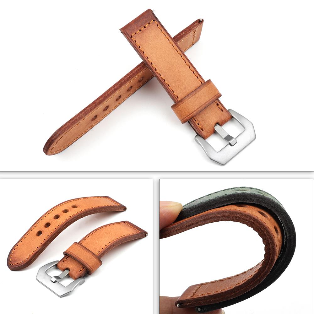 Vintage Genuine Leather Watch Bands 20mm 22mm 24mm Handmade Stitching Watch Strap Replacement Women Men Cowhide Wristband Belts