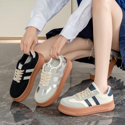 Casual Chunky Platform Sneakers voor Dames Ademend PU Leer Wandelschoenen Vetersluiting Comfortabele Hardloopsneaker Dames Lichtgewicht Workout Tennisschoenen
