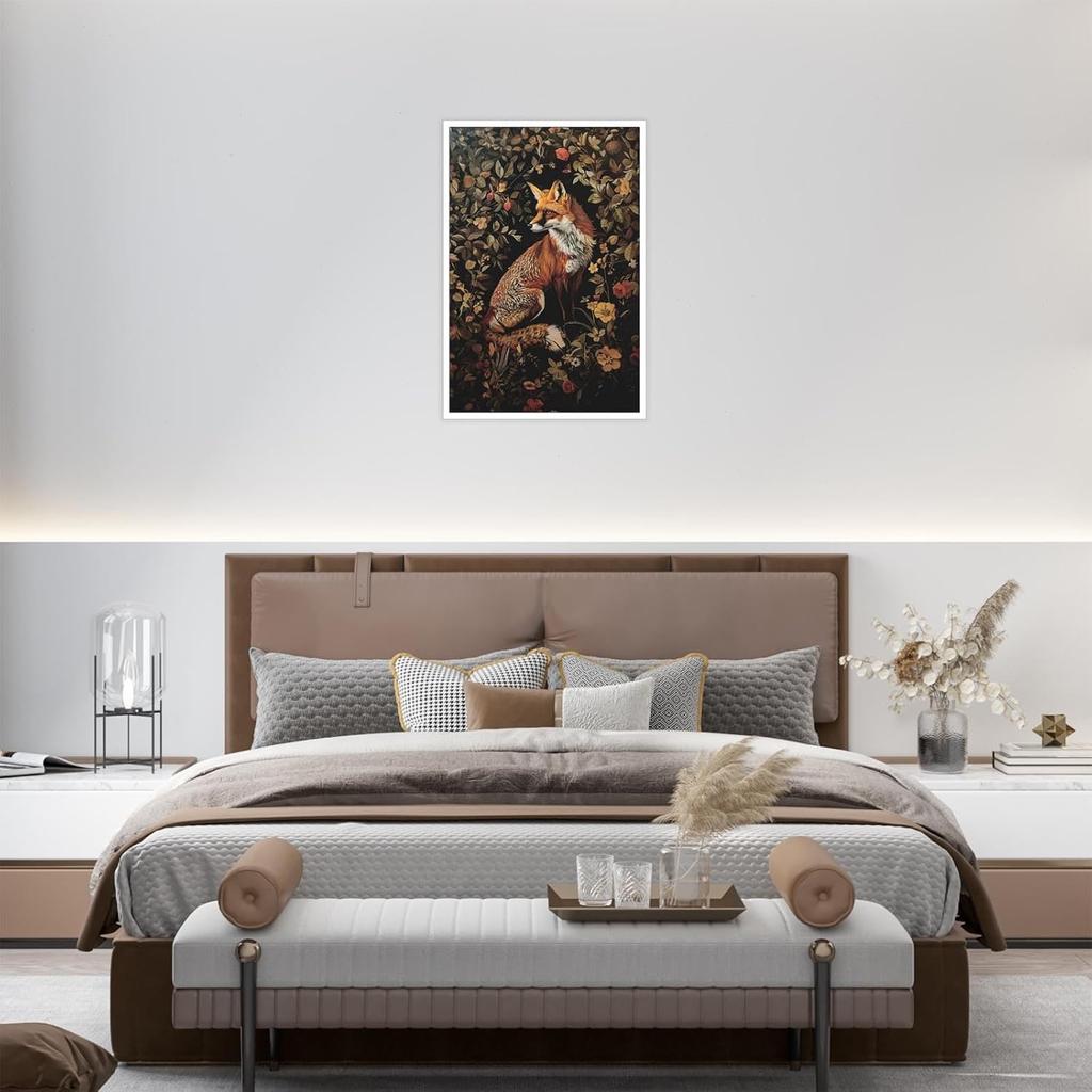 Vintage Fox Poster William Morris Wall Art Print Retro Mid Century Animal Country Floral Cottagecore Dark Academia Decor Canvas Prints Gothic Posters