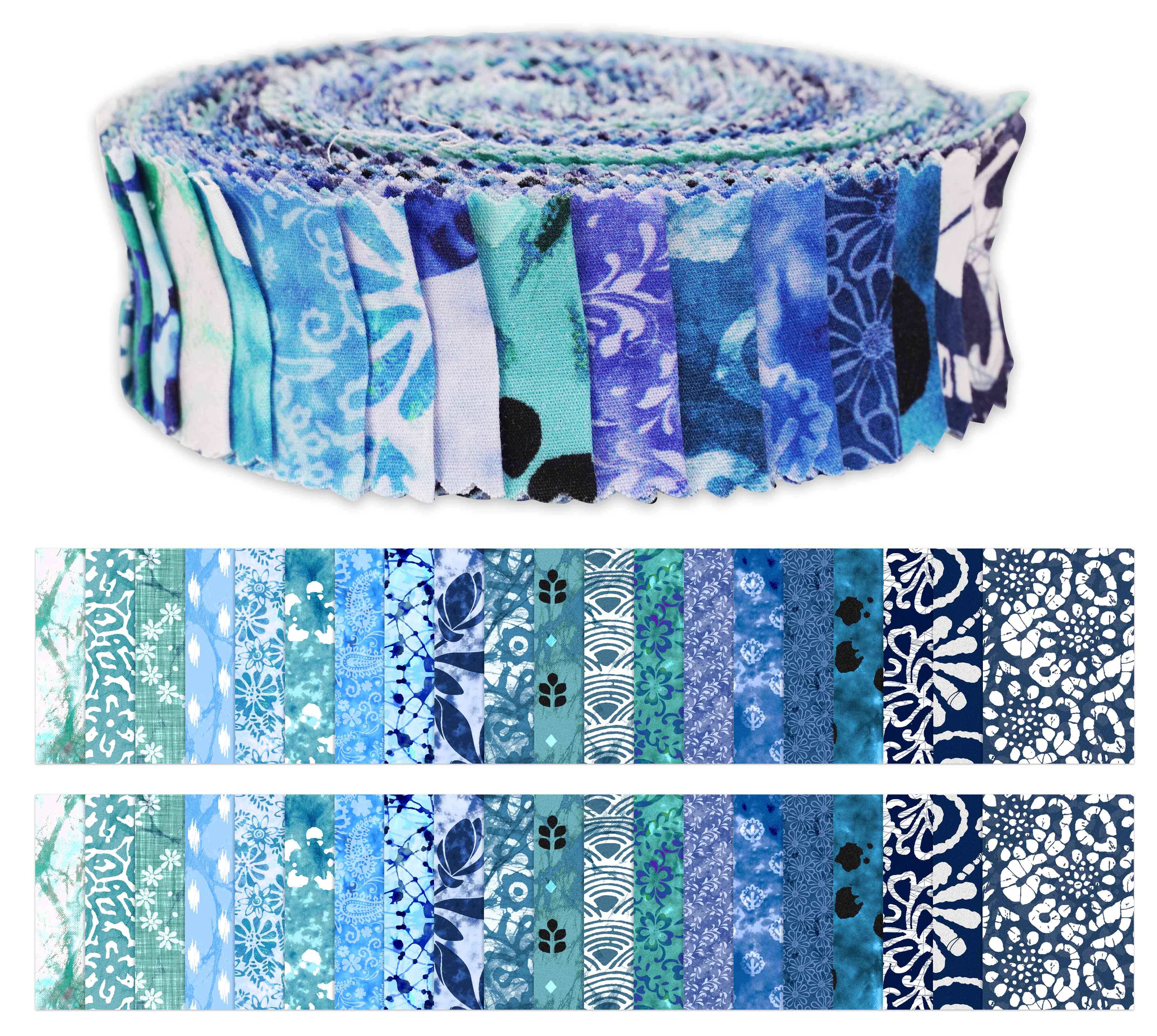 

Soimoi 40Pcs Batik Print Cotton Precut Fabrics For Quilting Craft Strips 2.5x42inches Jelly Roll - Sea Green & 1.5x42inches