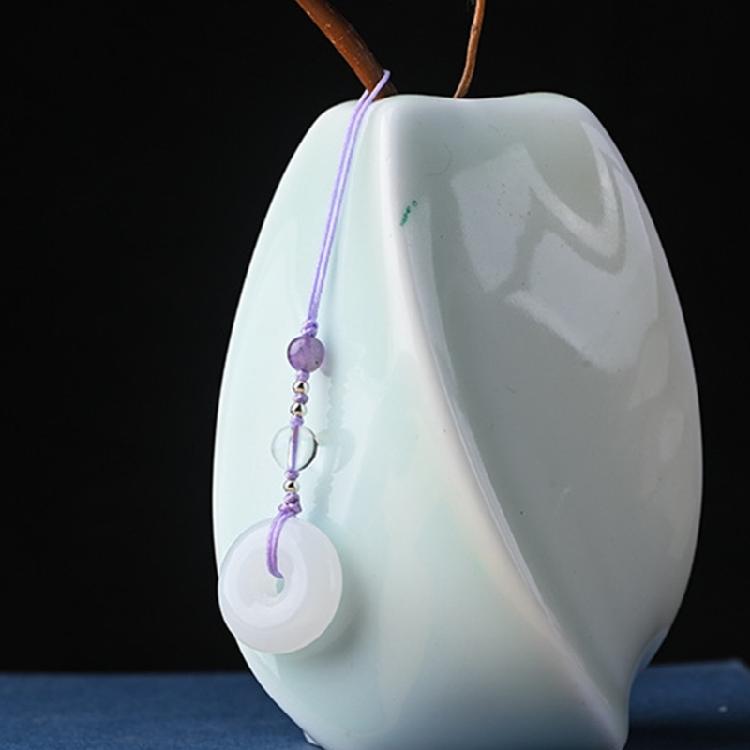 Unique White Jade Buckle Jade Keyrings Charm Vintage Phone Strap Chain Ornament