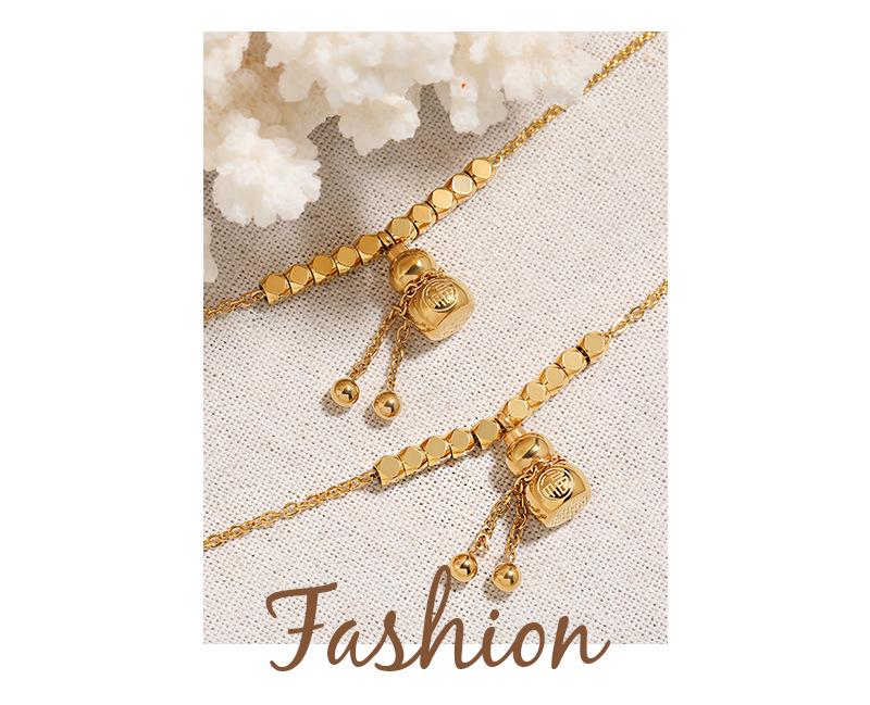 Elegant Geometric Fu Character Gourd Necklace & Anklet Jewelry Set in Titanium Steel