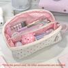 Polka Dot Shell Pencil Case Large Capacity Nylon Pen Bag Kawaii Cute Handheld Stationery Organizer For Girls Student Makeup Bag