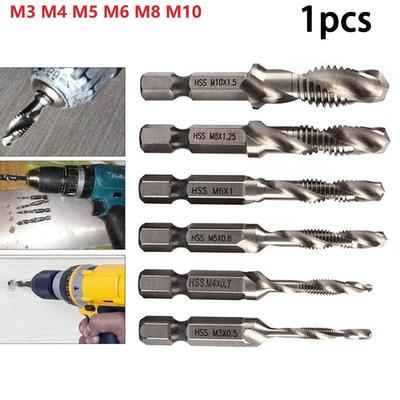 Tap Drill Bits Hex Chuck Tapping Machine Silver Spiral