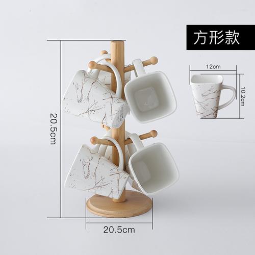 Ceramic Water Cup 6-piece Set Wooden Cup Holder Drain Rack Tea Set Coffee Mug Afternoon Tea Cups Milk Mug Decorative Teaware Set