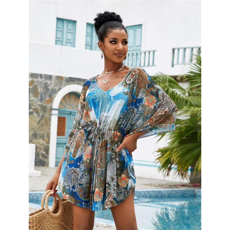 Summer Women's Plus Size Printed Beach Cover Up Sexy Holiday Dress Sun Protection Bikini Cover Up
