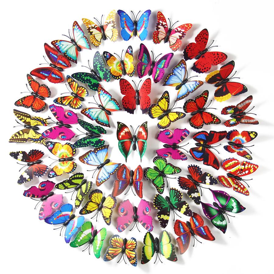 12pcs/Pack Color Butterfly Magnetic Refrigerator Sticker for Kitchen Living Room DIY Wall Stickers Home Decoration Accessories