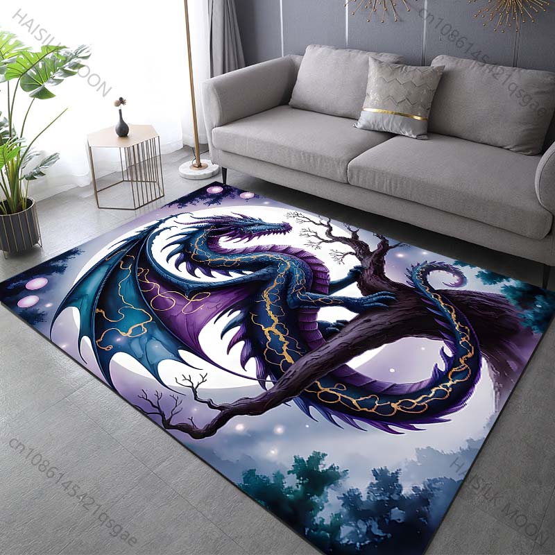 Multiple sizes Fantasy dragon on tree Print Carpet Rug for Living Room Bedroom Sofa Doormat Home Decor Non-slip Floor Mat