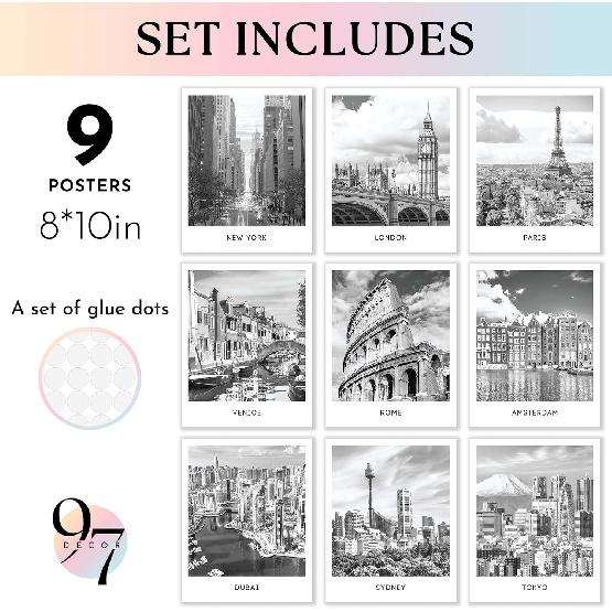 97 Decor Black White City Wall Art Print - Cityscape Pictures, Famous Architecture Landscape Artwork Wall Decor, an Buildings Poster, New York