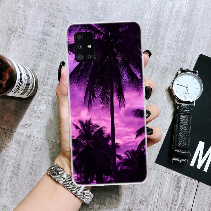 Palm Leaves Sunset Summer Scenery Phone Case For Samsung Galaxy A12 A22 A32 A42 A52 A72 A51 A71 5G A41 A31 A21 A02S M12 M21 M31