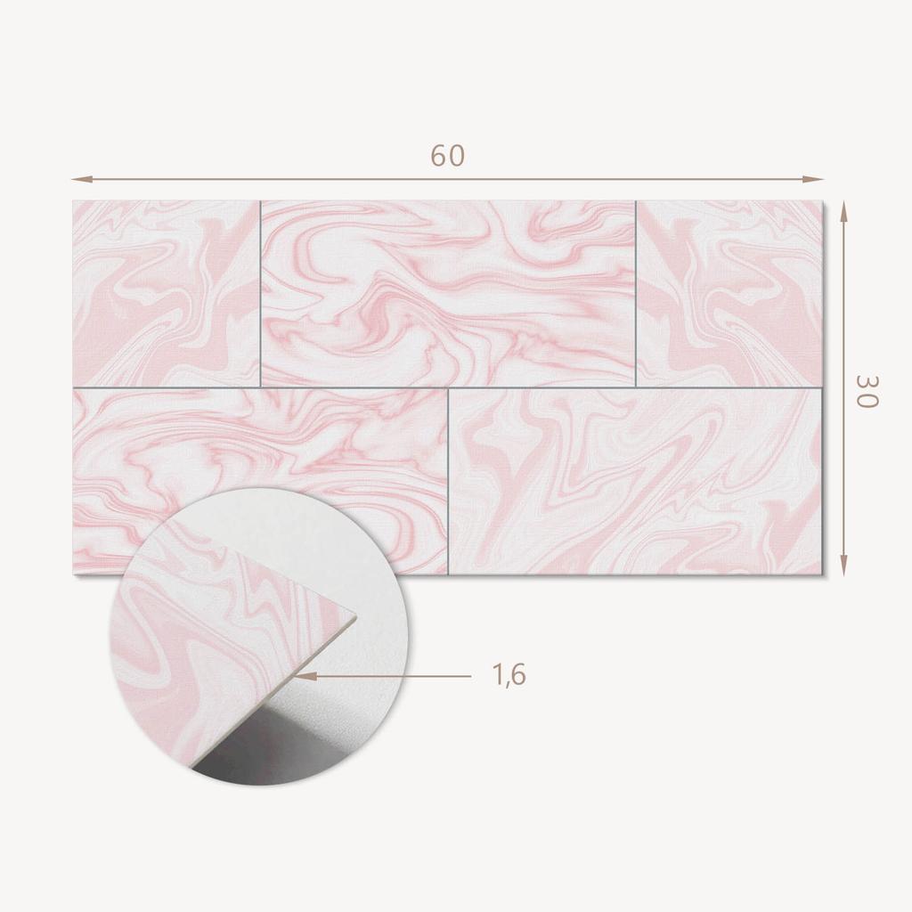 Self-Adhesive Vinyl Tiles With Print For Bathroom Marble Pattern With Waves 6X60X30 Cm