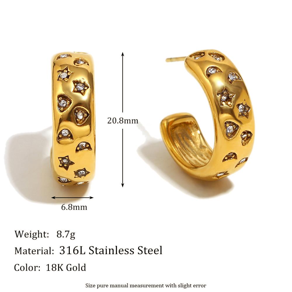 

MamacitaSlay 316L Stainless Steel Zircon Star Moon C Shaped Earrings Waterproof 18K Gold Plated Jewelry Women s Charm Earrings золотий