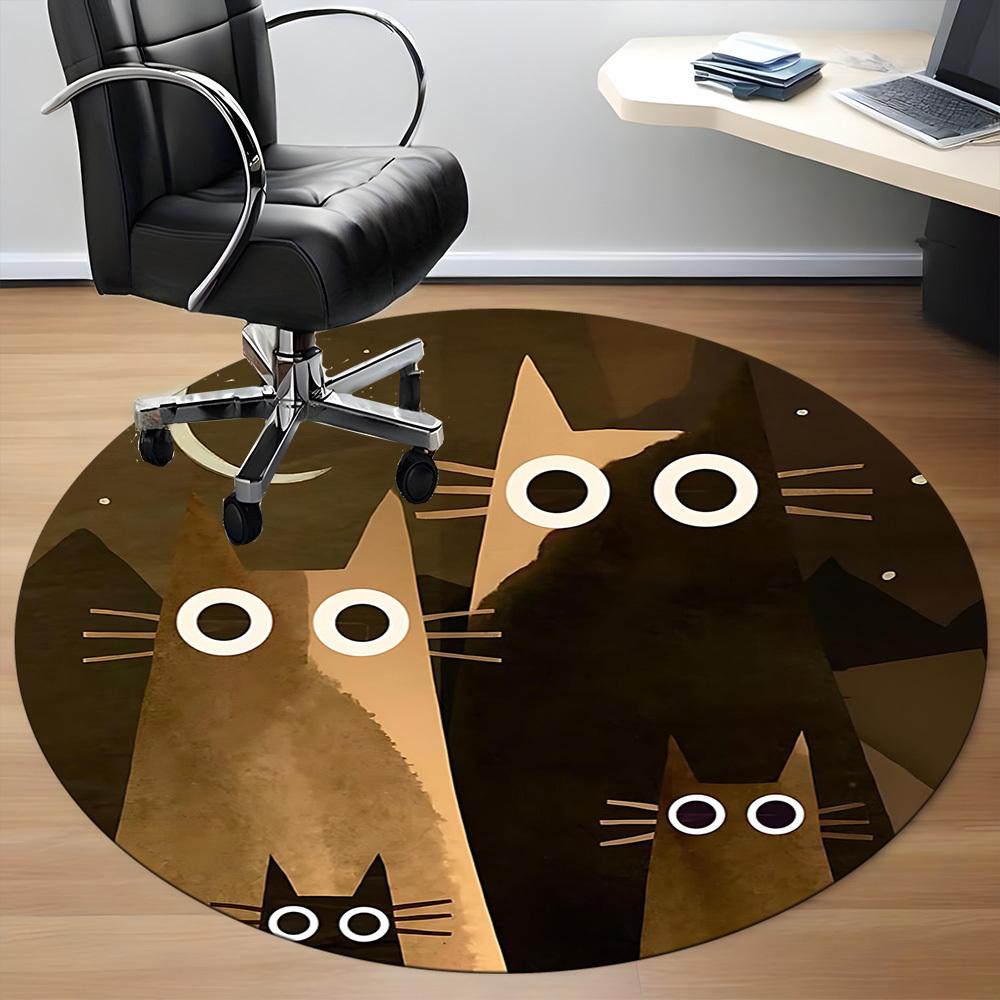 1PCNight Cats Office Round Area Rug,  Mat Suitable For Office, Under Office Chairs Bedroom Living Room Home Decor, Room Deco