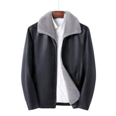 Men's Leather Jacket White Mink Plus Velvet Thickened Loose Casual Leather Jacket for Men