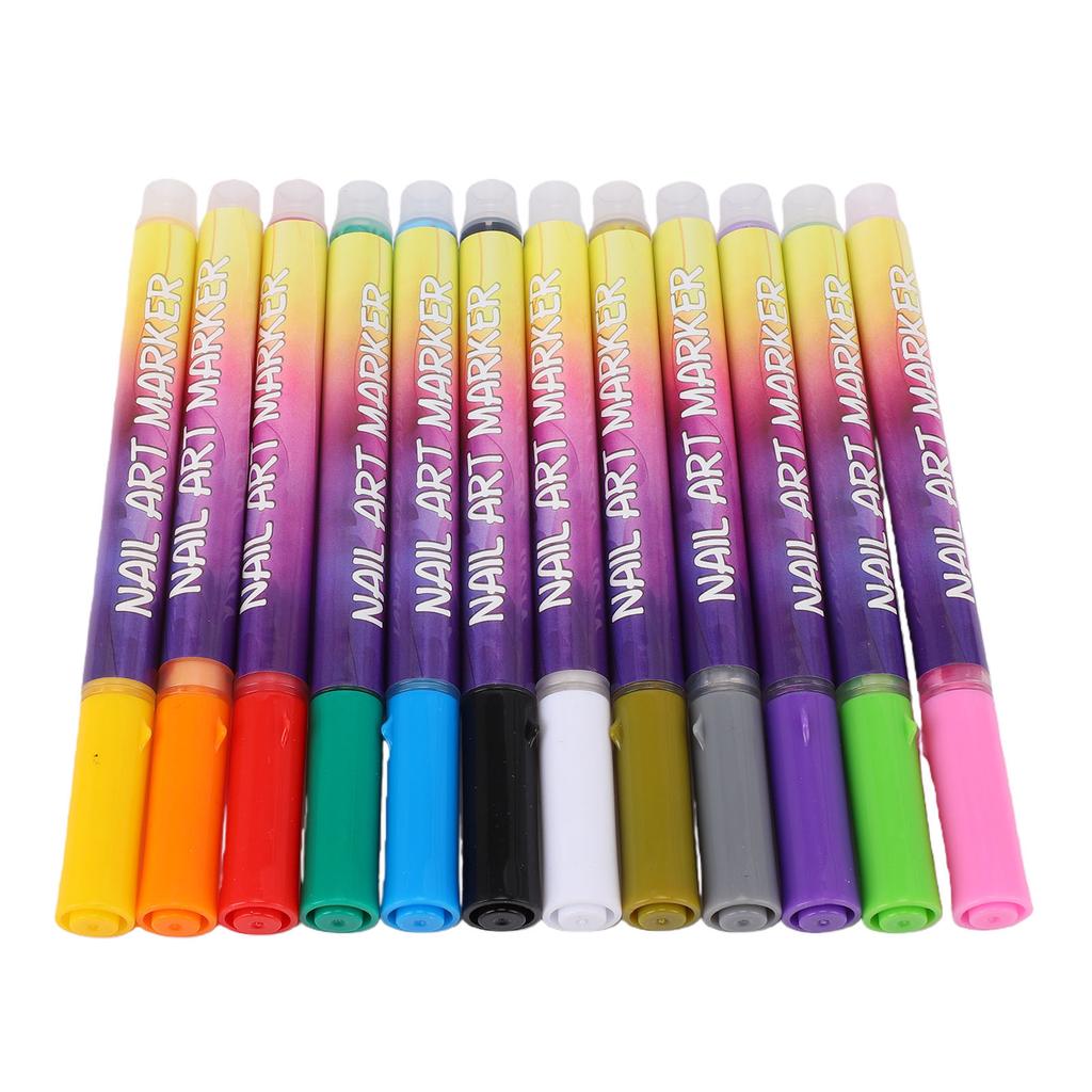 12 Kleuren Nail Art Pen Set Sneldrogend   Duurzame Kleuren Manicure Nagellak Pen voor Beginners