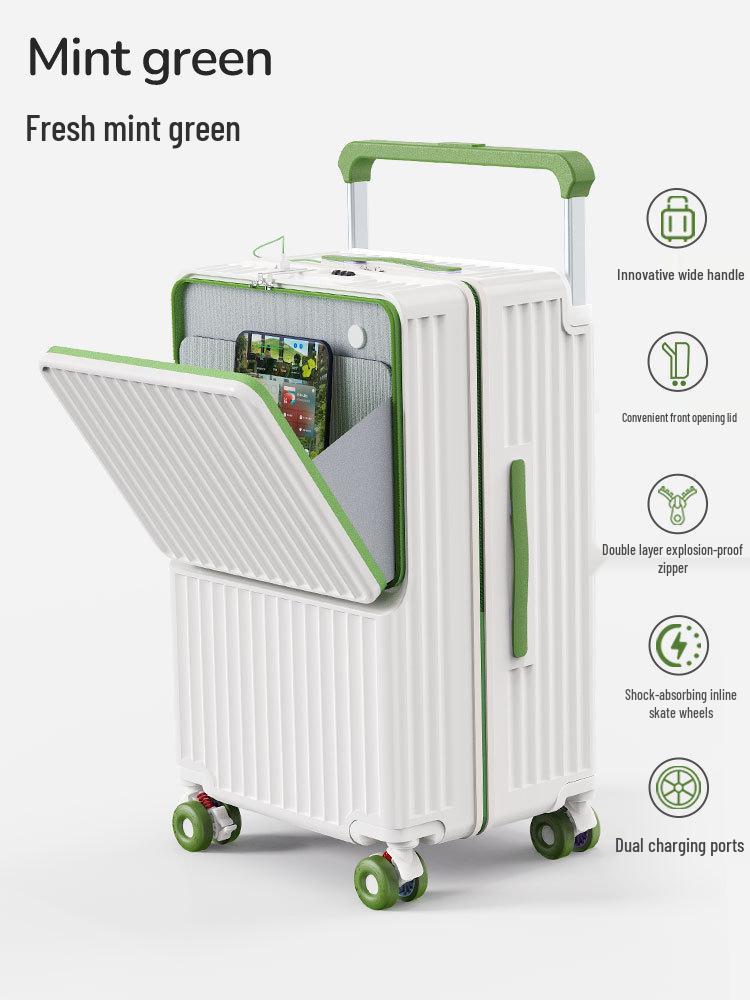 2025 Front-Opening Wide Pull Rod Carry-On Suitcase: Large Capacity, Durable PC Travel Case with Password
