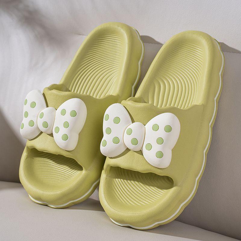Women's Fashion Thick Soled Slippers 2024 Summer New Soft Bottom Bathroom Anti-Slip Wear-resisting Butterfly Knot Beach Shoes