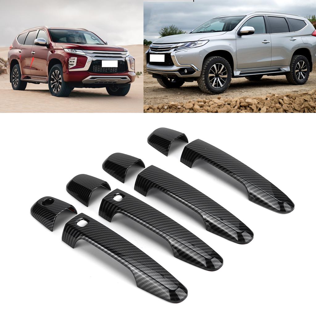 8PCS/Set Car Exterior Door Handle Trim Replacement for Mitsubishi Pajero/Montero/Shogun Sport 2019‑2021Carbon Fiber Style
