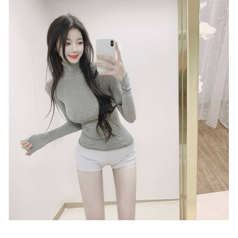Autumn Winter Women Sexy Slim Cotton Shirt High Neck Long Sleeve Tops