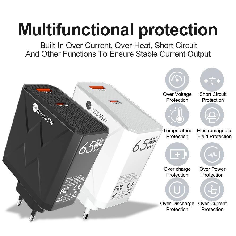 65W QC3.0 6-Port High Power USB Fast Charger for Mobile Phones - US/EU/UK Standard