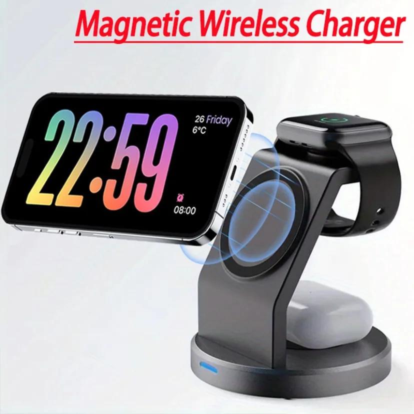 Magnetic Wireless Charger Stand For Macsafe iPhone 17 16 15 14 13 12 Airpods Pro iWatch 10 9  8 7 Fast Charging Dcok Station