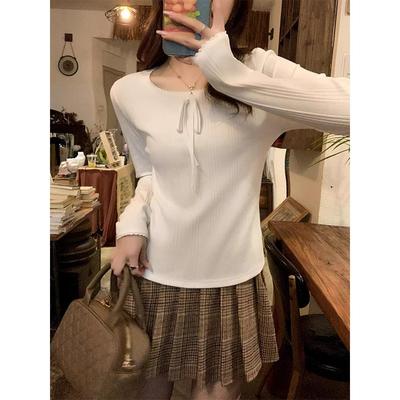 French White Lace Blouse with Slim Long-sleeved T-shirt for Women In Autumn and Winter New Design Bottoming Top