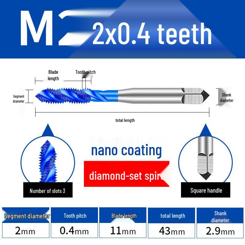 Cobalt Blue Nano-Coated Stainless Steel Spiral Tap Drill Bit Set M2-M8