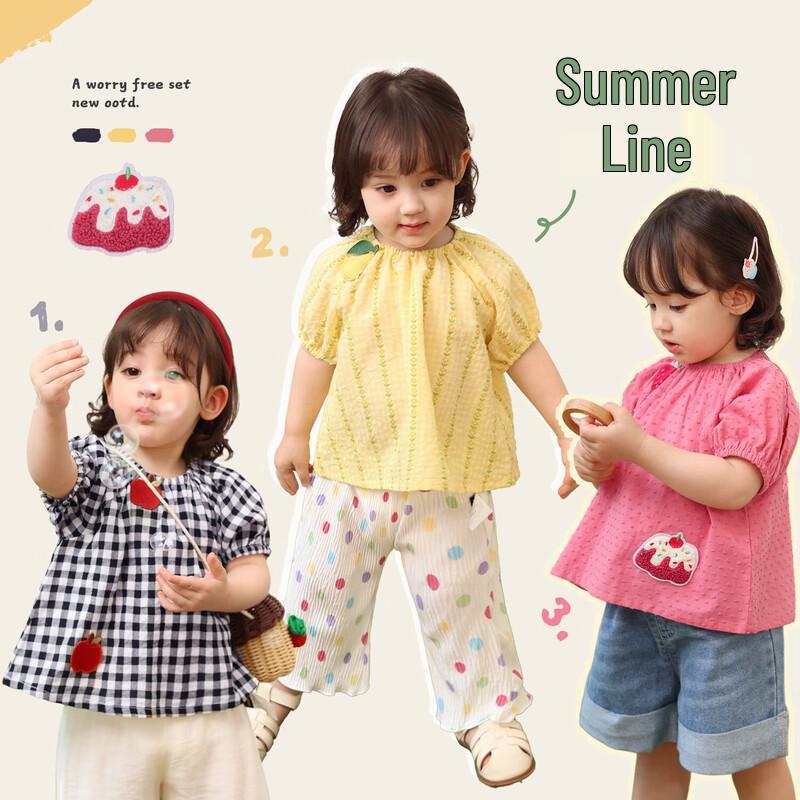 LUSON Baby Girls  Summer Loose Round Neck Puff Sleeve Top 110