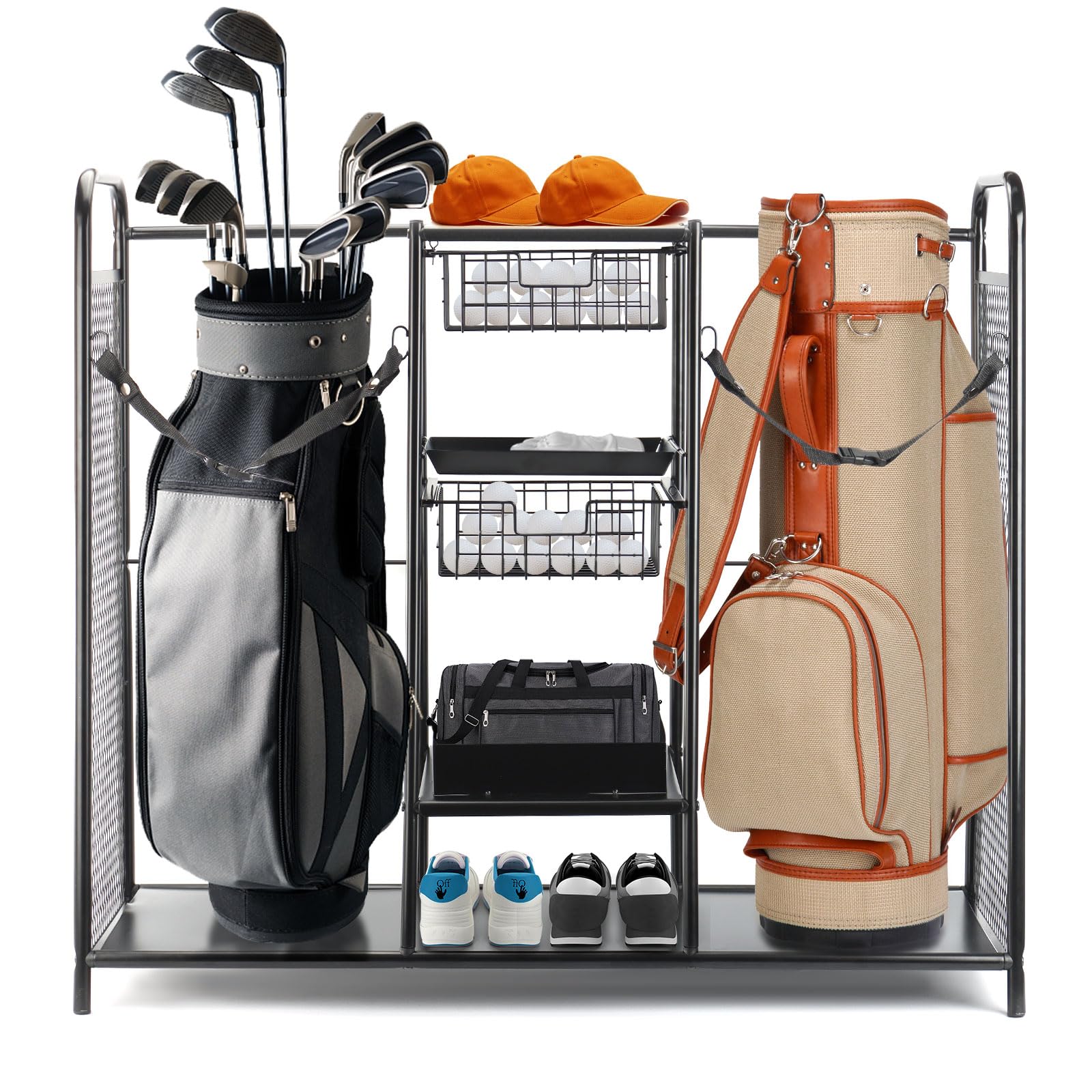 

[2025 Metal golf club stand, 6-tier design, load capacity 50kg, anti-rust coating Indooroutdoor use, space-saving storage rack, golf bag organizer,