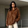 Women's Long Sleeve Flannel Hooded Pullover Color Casual Top