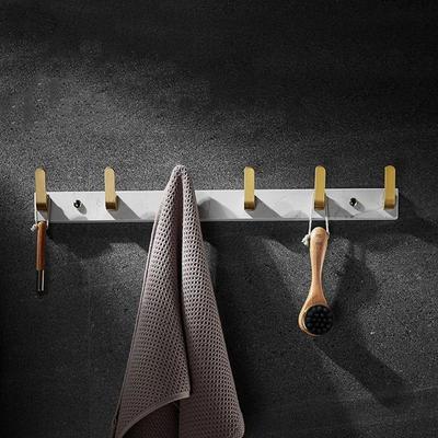 White Marble Bathroom Row Hook Wall-mounted Toilet Clothes Hook Brushed Gold Aluminum Towel Hook Storage Rack Bath Accessories