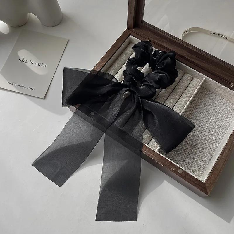 Fashion Korean BowKnot Hair Ties Scrunchies Women Girls Elastic Hair Bands Band Long Ribbon Bow Ponytail Accessories
