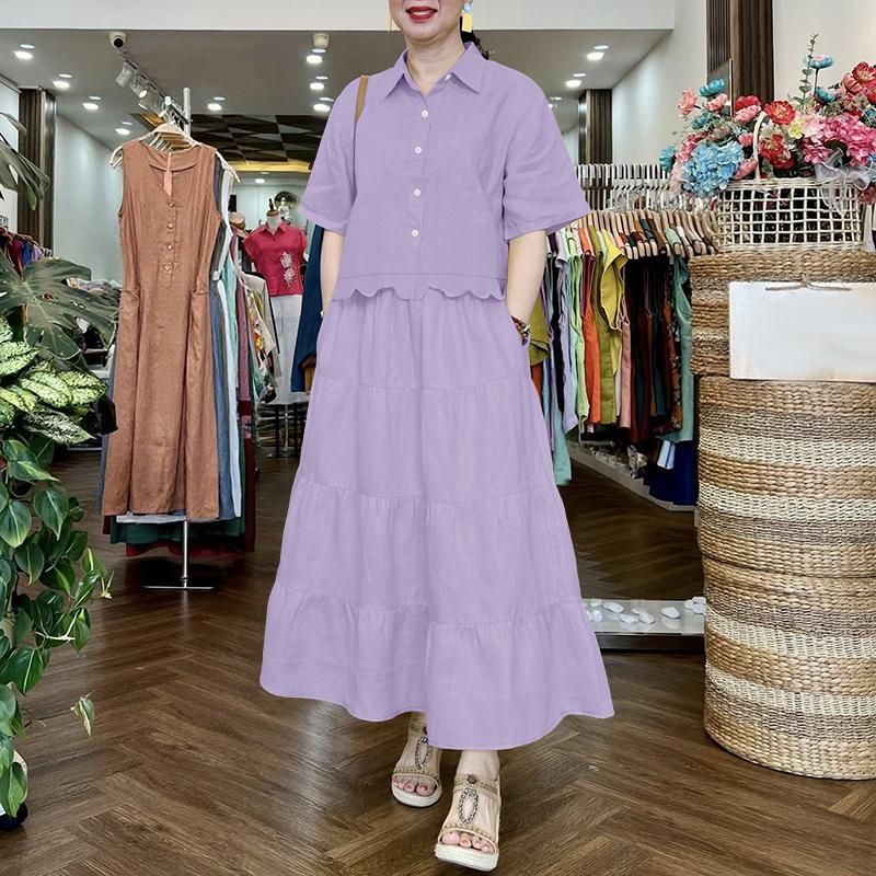 

ZANZEA Женский летний комплект из двух частей: блузка с коротким рукавом и длинные юбки 5XL