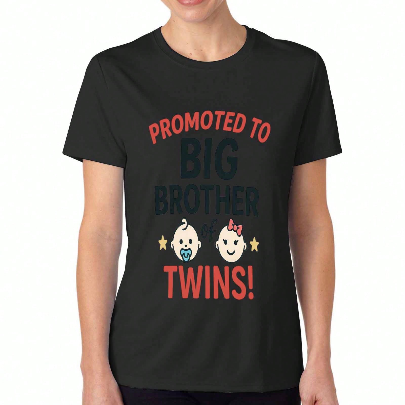 Promoted To Big Brother Of Twins unisex Cotton T Shirt, Premium Cotton Graphic, Durable, Casual Fashion. New Big Brother With Twins Cute T Shirt, Comf S разноцветный