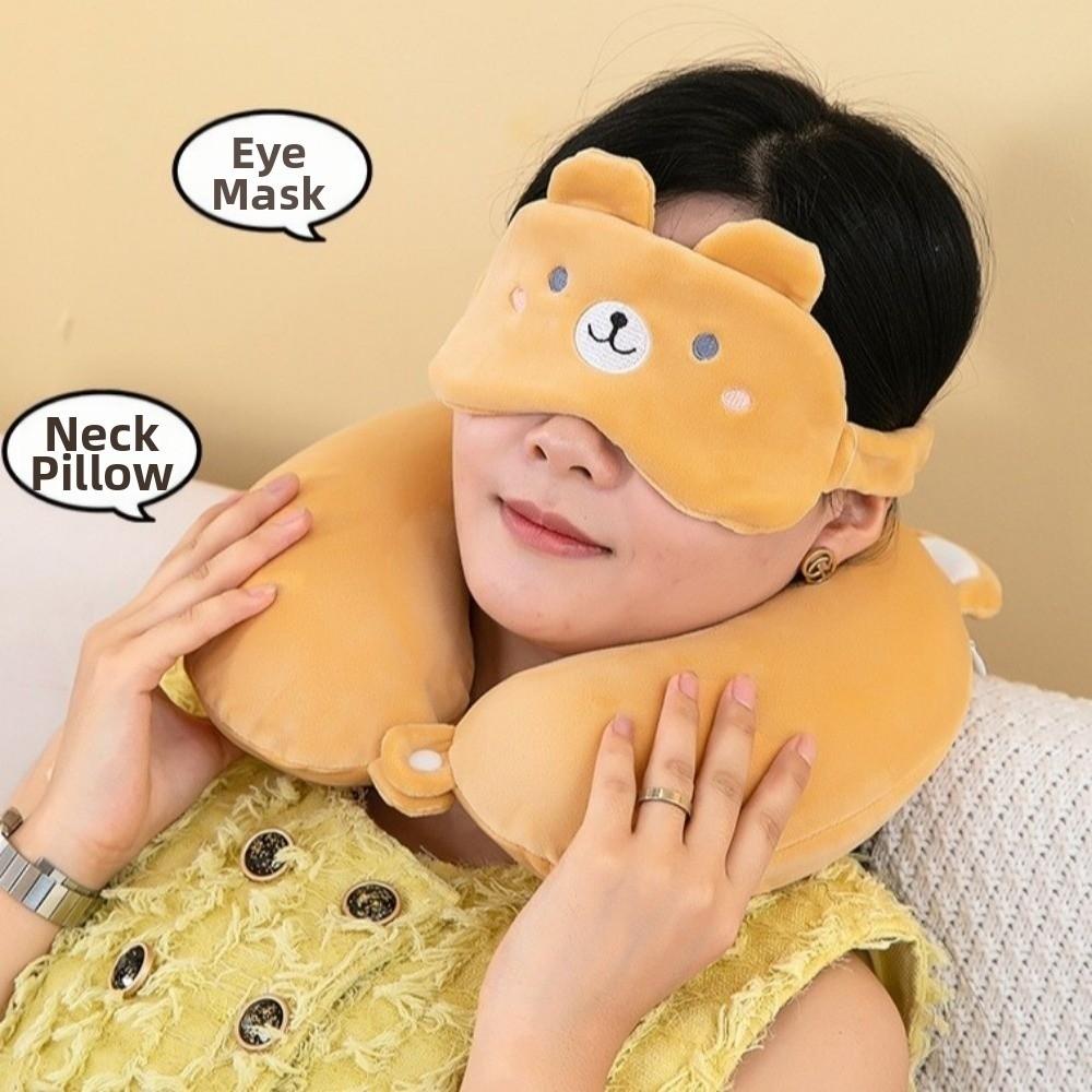 Cute Comfortable U-shaped Pillow Portable Support Travel Neck Cushion Slow Rebound Soft Eye Mask Traveling