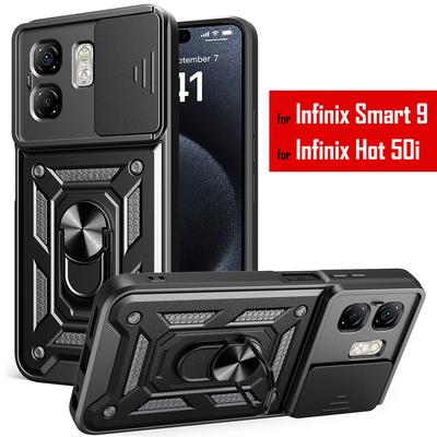 Kayar Mercek Kamera Koruyucu Zırh Kılıfı Infinix Smart 9 Kılıfı İçin Manyetik Döner Halka Stand Tutucu Kapak Infinix Hot 50i Kılıfı İçin