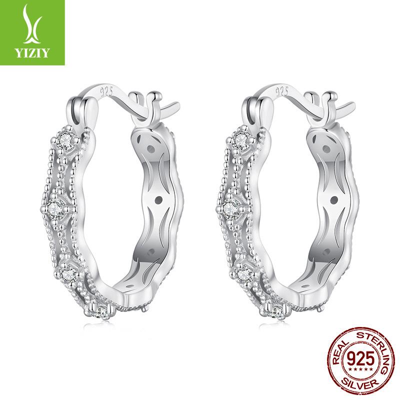 S925 Sterling Silver Earrings Women'S, Personalized High-End Zircon Ring Earrings Jewelry