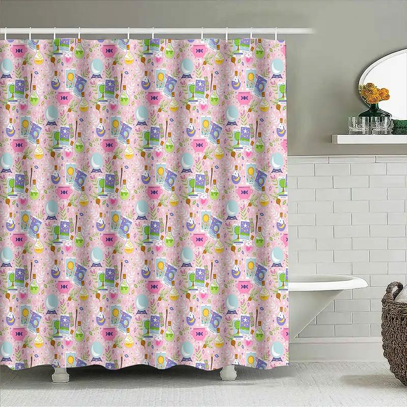 Cute Cat Pattern Shower Curtain Woodland Animal Forest Bathroom Decor Set Waterproof Fabric