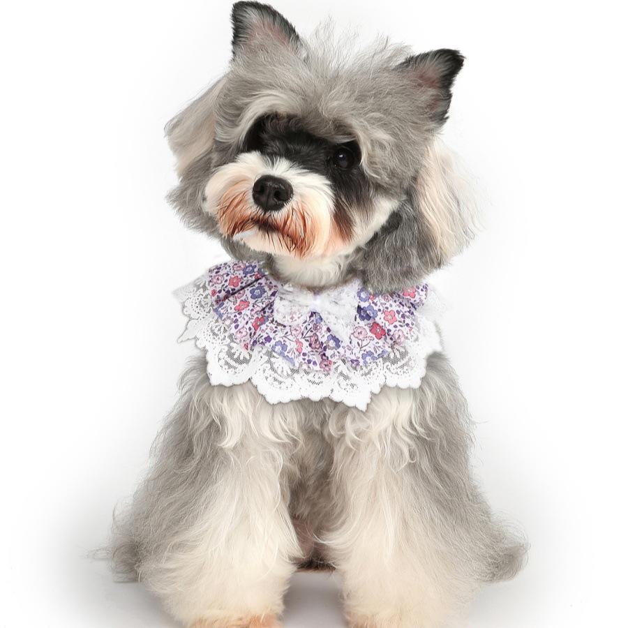 Lace Bow Floral Pet Bib Saliva Towel For Cat Dog Neck Scarf